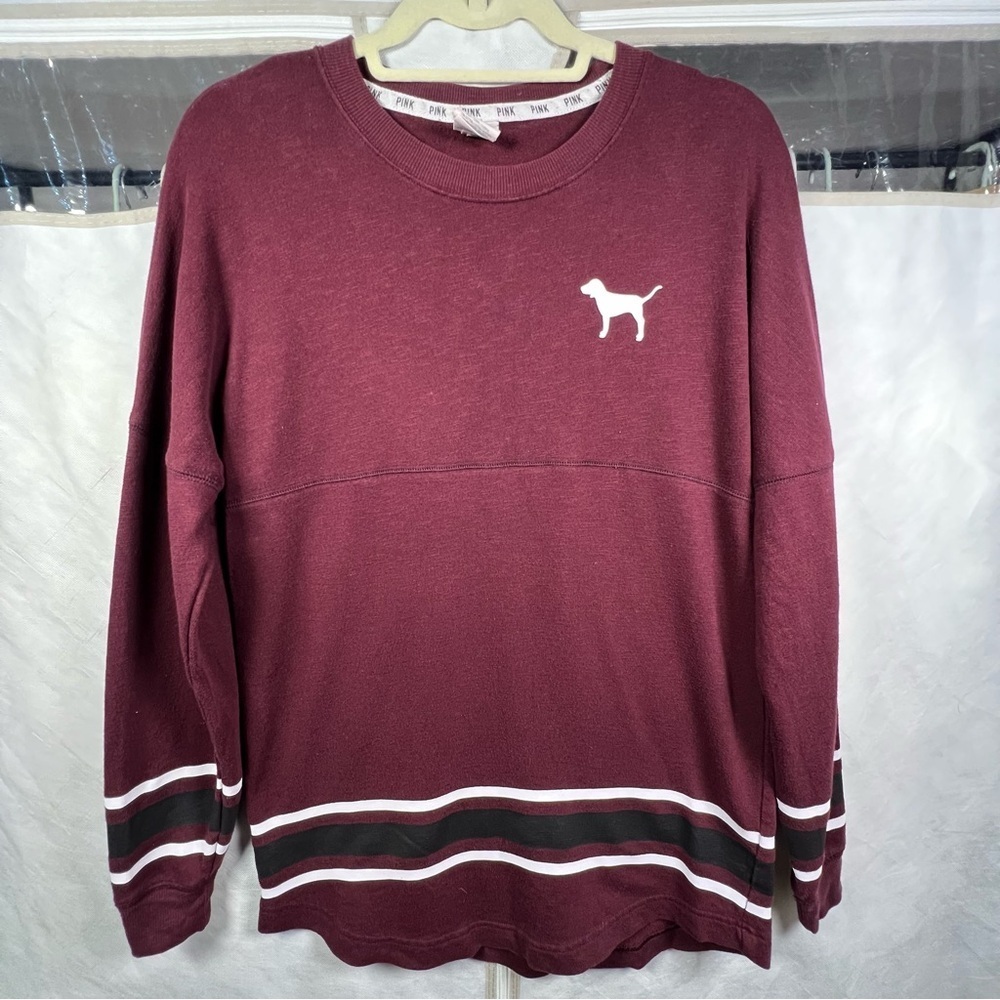 Pink Sweatshirt Womens XS Maroon Long Sleeve Scalloped Pullover